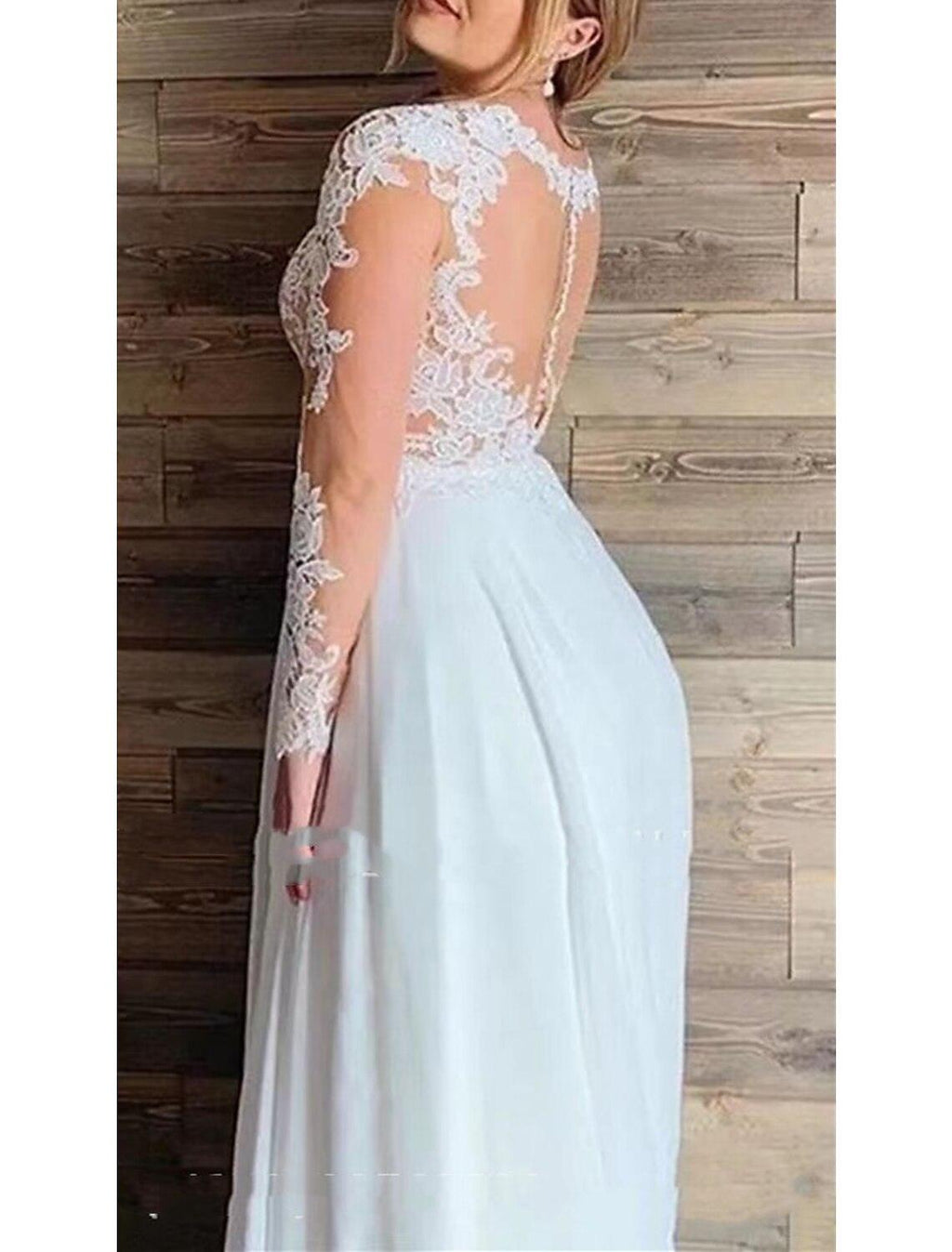 Reception Fall Wedding Dresses Plus Size Formal A-Line V Neck Long Sleeve Sweep / Brush Train Lace Bridal Gowns Party With Appliques