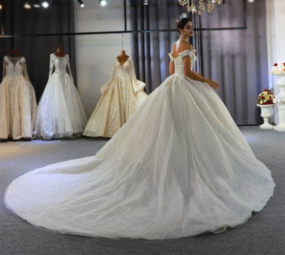 vestidos de novia corte princesa Off Shoulder 3D Flowers Ball Gown Wedding Dress - numbersea