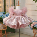 Vestido de tul satinado hasta la rodilla para fiesta de primer cumpleaños de niña 