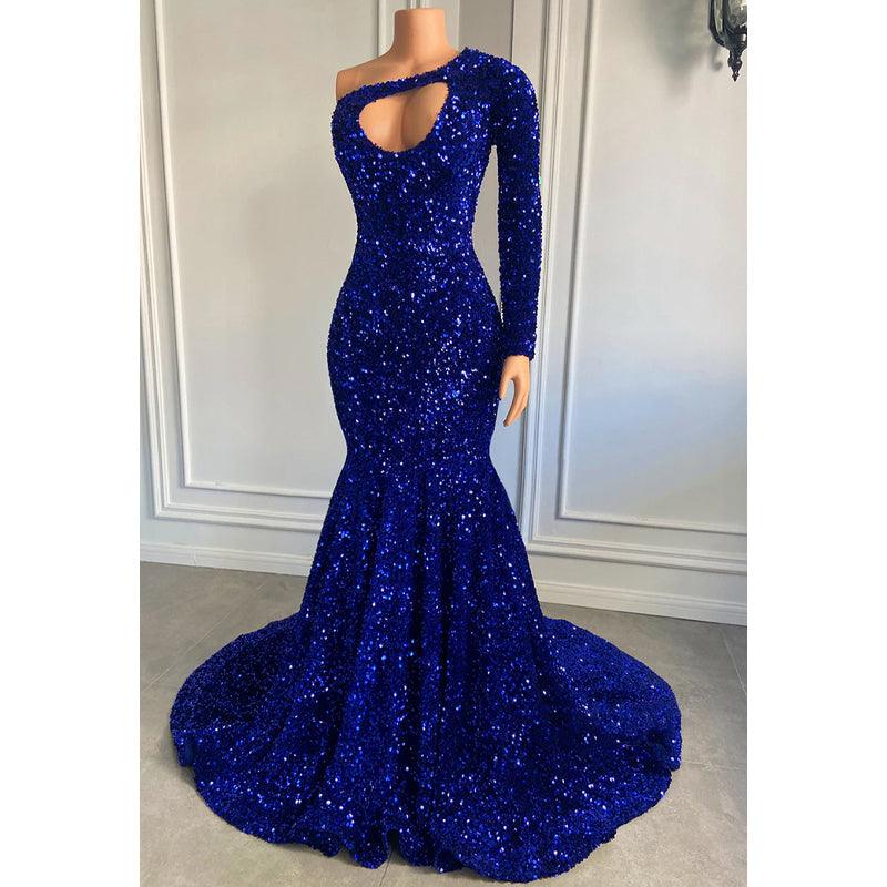 Einzigartiges Ballkleid mit glitzernden Pailletten und langen Ärmeln 