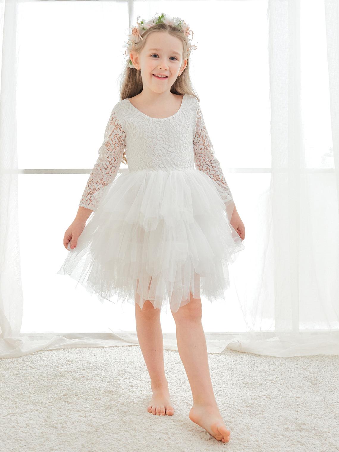 Vestido blanco de tul con encaje hasta la rodilla (2003227580) 
