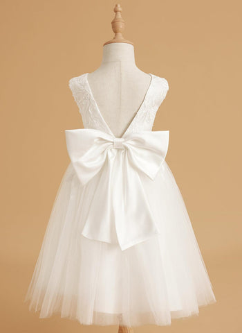 Vestido de niña de las flores sin mangas con encaje de tul hasta la rodilla 