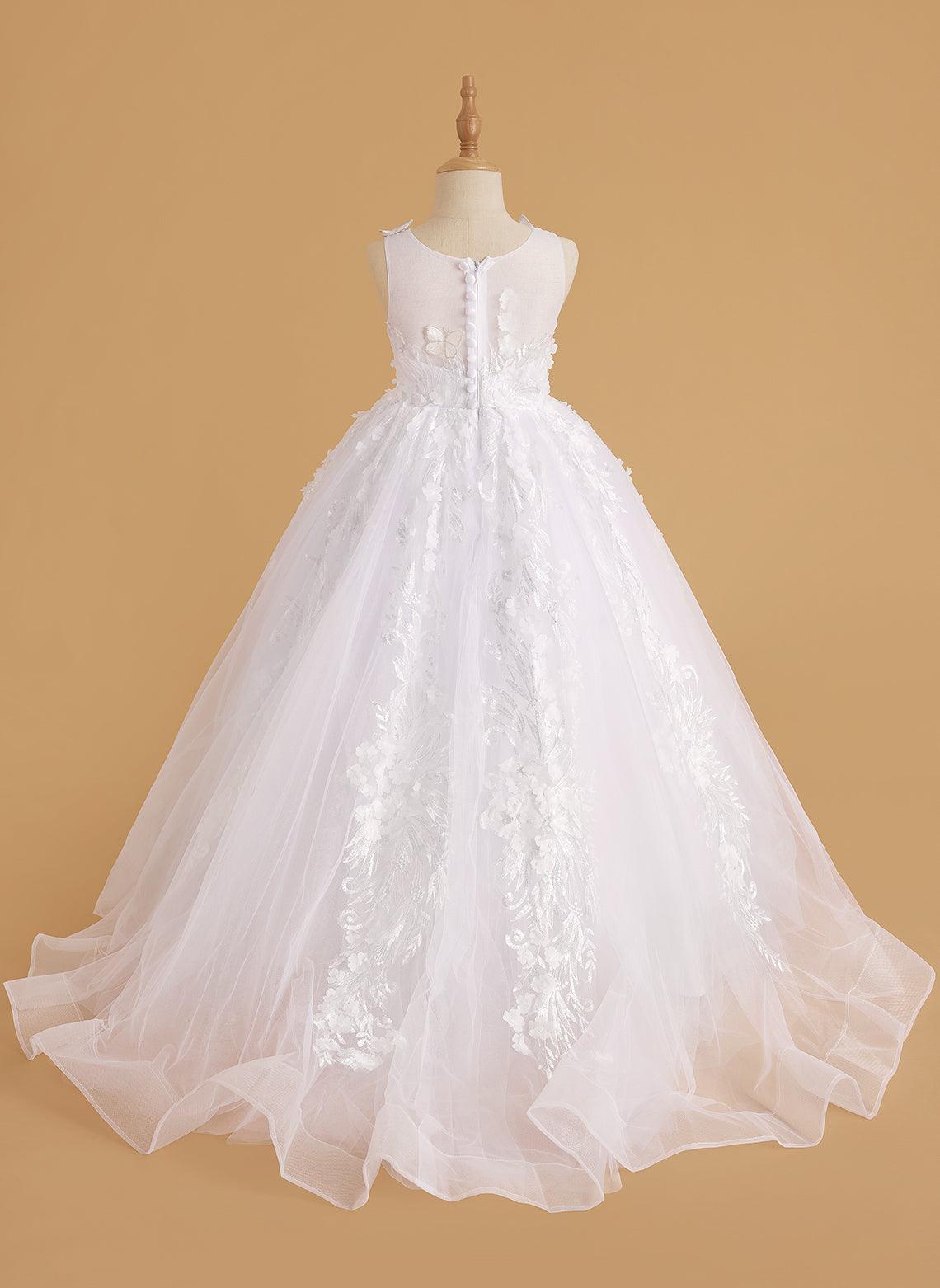 Vestido de princesa rosa para niña con apliques de encaje 