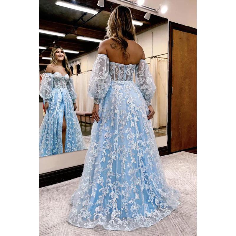 Glamouröses, dramatisches, ärmelloses A-Linien-Ballkleid mit Herzausschnitt, Schlitz und Applikationen