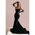 Vestido de fiesta formal de noche, corte trompeta/sirena, sexy y atractivo, con tirantes cuadrados