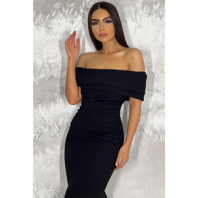 Vestido de noche largo con hombros descubiertos y corte tubo/columna sencillo 