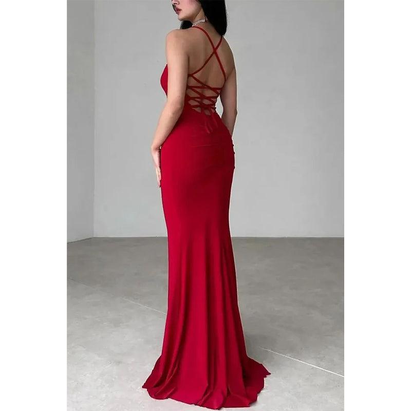 Figurbetontes Bateau-Kleid mit Spaghettiträgern und Schnürung, Party-, Abschlussball- und Abendkleid 