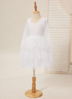 Vestido blanco de tul con encaje hasta la rodilla (2003227580) 