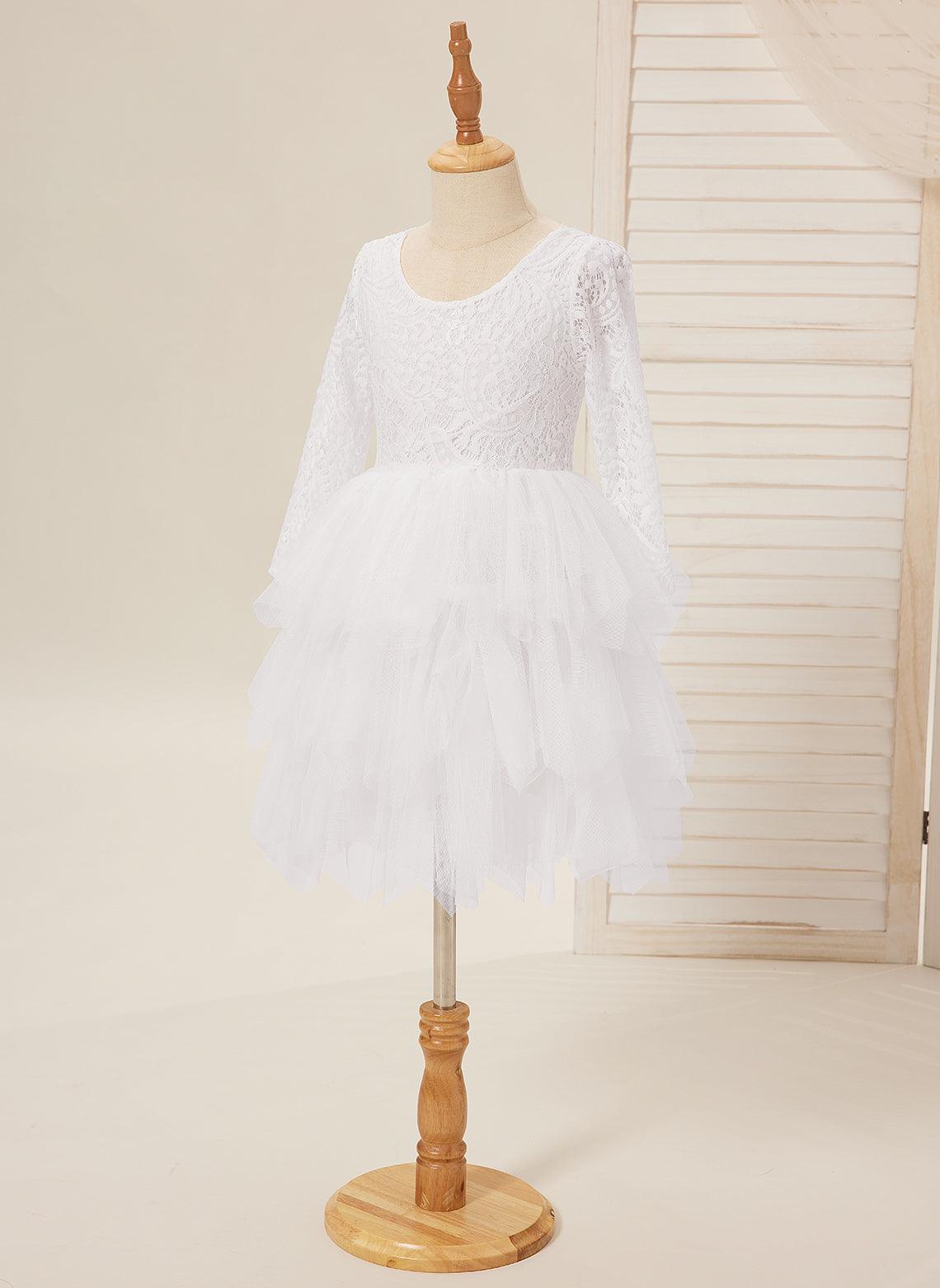Vestido blanco de tul con encaje hasta la rodilla (2003227580) 