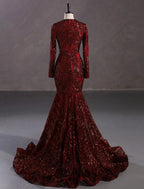 Meerjungfrau/Trompete Abendkleid Sparkle &amp; Shine Kleid Karneval Formell Hofschleppe Langarm V-Ausschnitt Afroamerikaner Spitze mit Pailletten