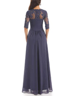 Zweiteiliges A-Linien-Kleid für die Mutter der Braut, Hochzeitsgast, elegant, Herzausschnitt, asymmetrisch, knöchellang, Chiffon, lange Ärmel, mit Kristallbrosche, Rüschen, einfarbig