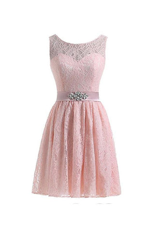 Flesh Pink Lace Short Homecoming Dresses Prom Dresses