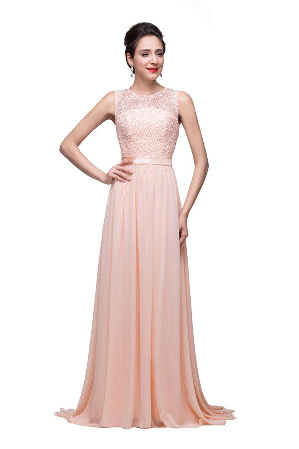 Floor-length A-line Crew Sash Chiffon Appliques Bridesmaid Dresses