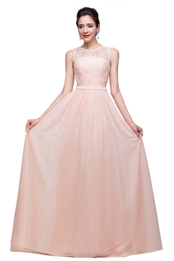 Floor-length A-line Crew Sash Chiffon Appliques Bridesmaid Dresses