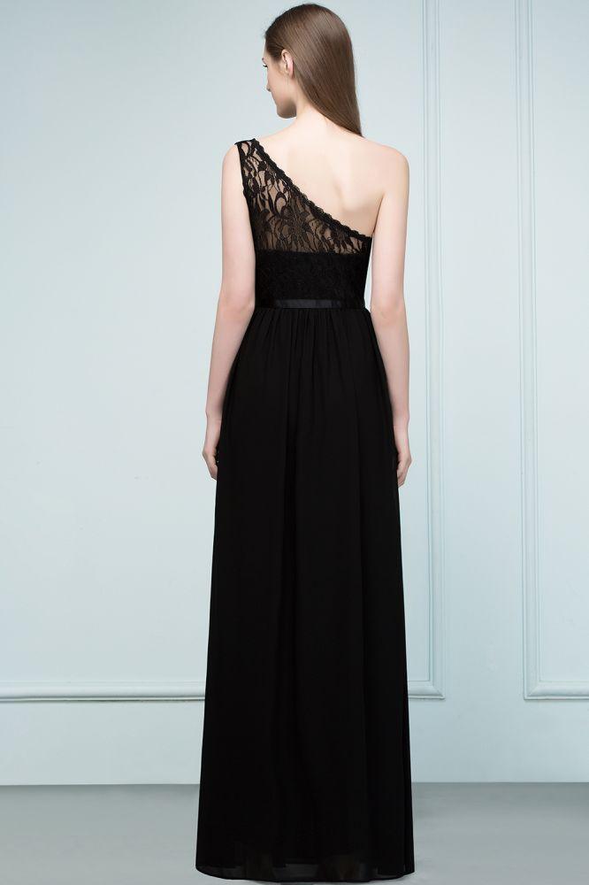 Bodenlanges A-Linien-Brautjungfernkleid aus Spitzenchiffon mit One-Shoulder-Träger und Schärpe