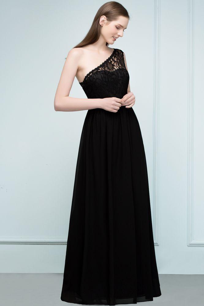 Bodenlanges A-Linien-Brautjungfernkleid aus Spitzenchiffon mit One-Shoulder-Träger und Schärpe