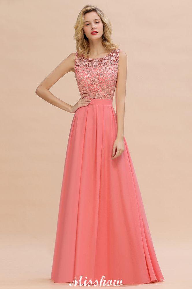 Floral Lace A-line Simple Wedding Dress Sleeveless Maxi Bridesmaid Dress