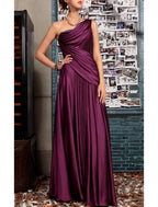 Etuikleid Schwarzes Abendkleid Elegantes Kleid Formeller Abend Bodenlang Ärmellos Eine Schulter Herbst Hochzeitsgast Satin Rückenfrei mit Falten Kristalle Drapierung