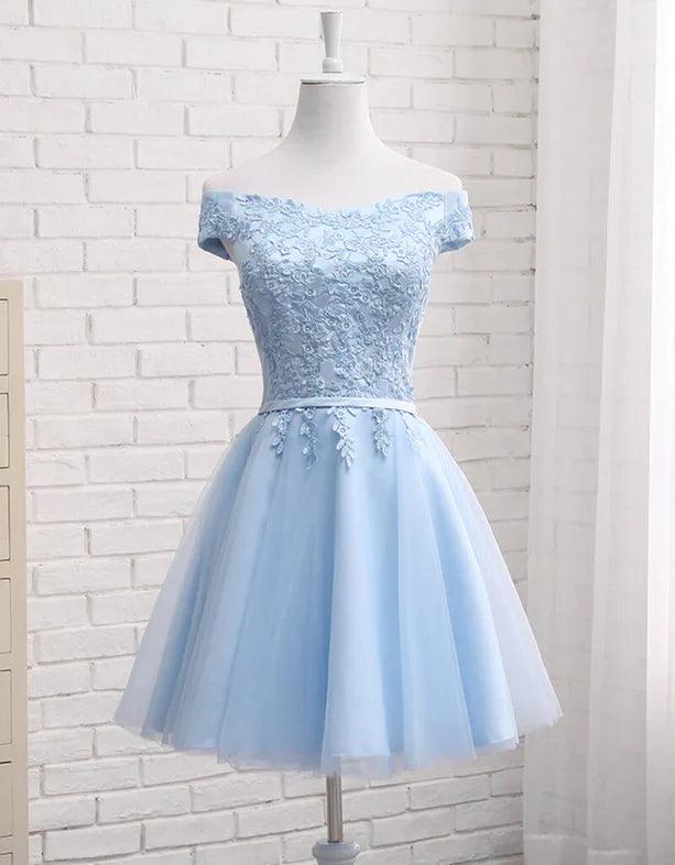 Precioso vestido de fiesta corto con hombros descubiertos, bonito vestido de bienvenida