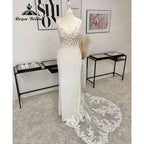 NumberSea - gelinlik Lace Plunging Deep V Neck Mermaid Wedding Dress for Women 2024 Boho Bridal Gown Backless Spaghetti Straps abito da spos