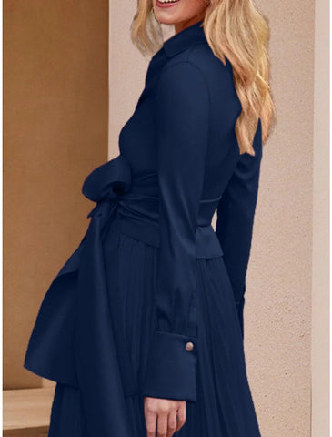 Elegantes, bodenlanges Kleid für Hochzeitsgäste aus Chiffon mit V-Ausschnitt und langen Ärmeln und Schleife(n), einfarbig