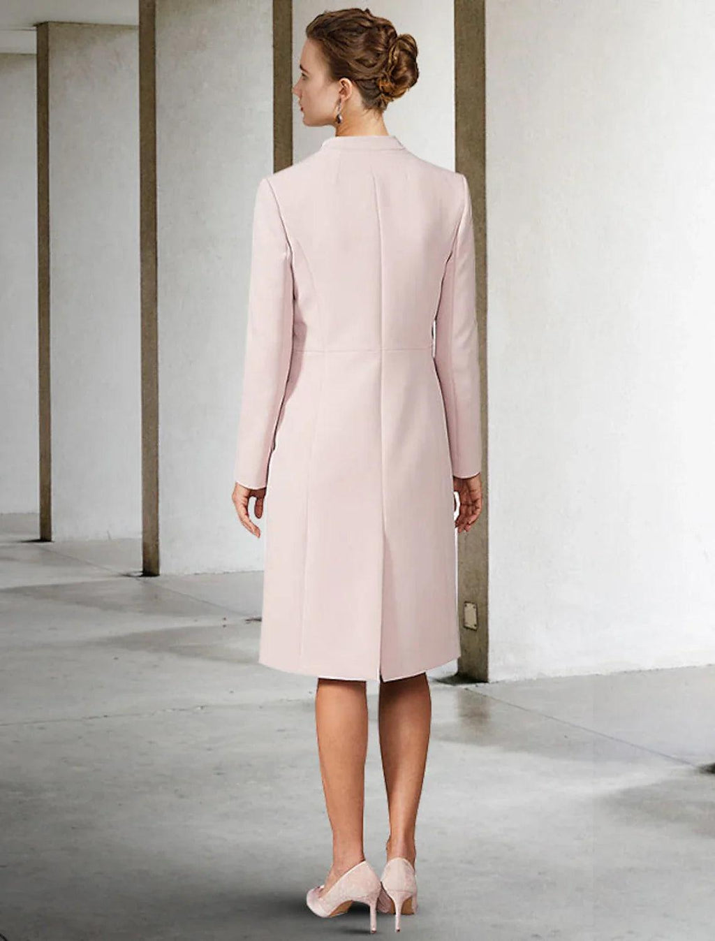 Vestido de dos piezas de corte A para madre de la novia, para invitada de boda, iglesia, elegante, cuello en V, largo hasta la rodilla, de gasa, manga corta, chaqueta, vestidos con color sólido, otoño