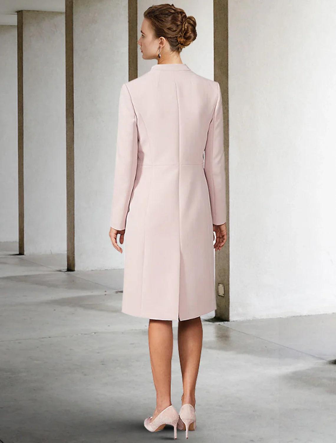 Zweiteiliges A-Linien-Kleid für die Mutter der Braut, Hochzeitsgast, Kirche, elegant, V-Ausschnitt, knielang, Chiffon, kurzärmelig, Jackenkleider mit Volltonfarbe, Herbst