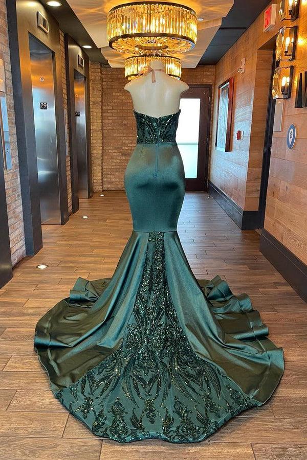 Glamorou – Ärmelloses Neckholder-Meerjungfrau-Ballkleid mit V-Ausschnitt und Perlenverzierung