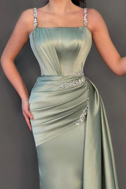 Glamouröse lange ärmellose Abendkleider im Meerjungfrau-Stil in Dusty Sage mit Glitzer