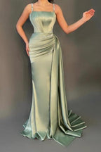 Glamouröse lange ärmellose Abendkleider im Meerjungfrau-Stil in Dusty Sage mit Glitzer