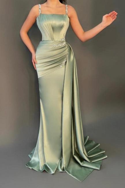 Glamouröse lange ärmellose Abendkleider im Meerjungfrau-Stil in Dusty Sage mit Glitzer