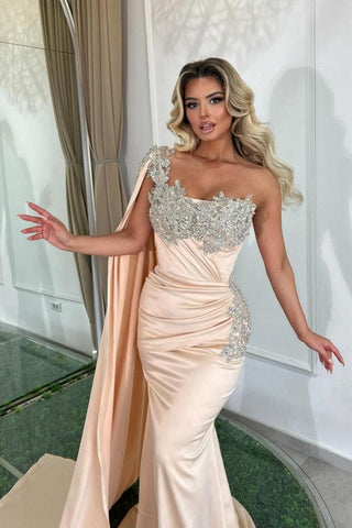 Glamorous Long Mermaid One Shoulder Beading Sleeveless Designer Prom Dress