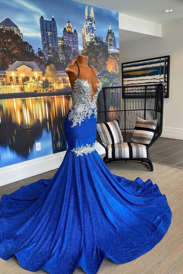 Glamouröses langes ärmelloses, rückenfreies Meerjungfrau-Ballkleid mit Perlen