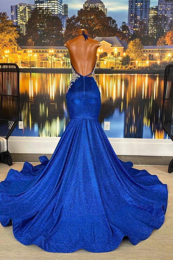 Glamouröses langes ärmelloses, rückenfreies Meerjungfrau-Ballkleid mit Perlen