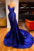 Glamouröses königsblaues Sweetheart-Ballkleid in Meerjungfrau-Langform mit Schlitz