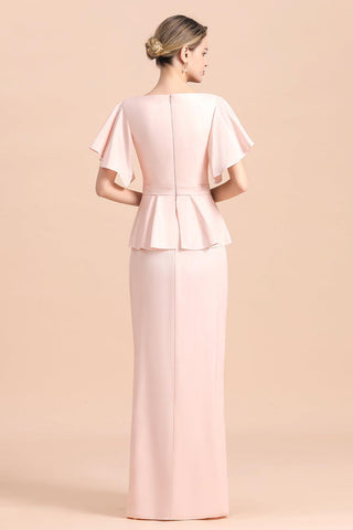 Robe de mère de la mariée glamour à col en V et fente sur le devant avec ceinture à perles