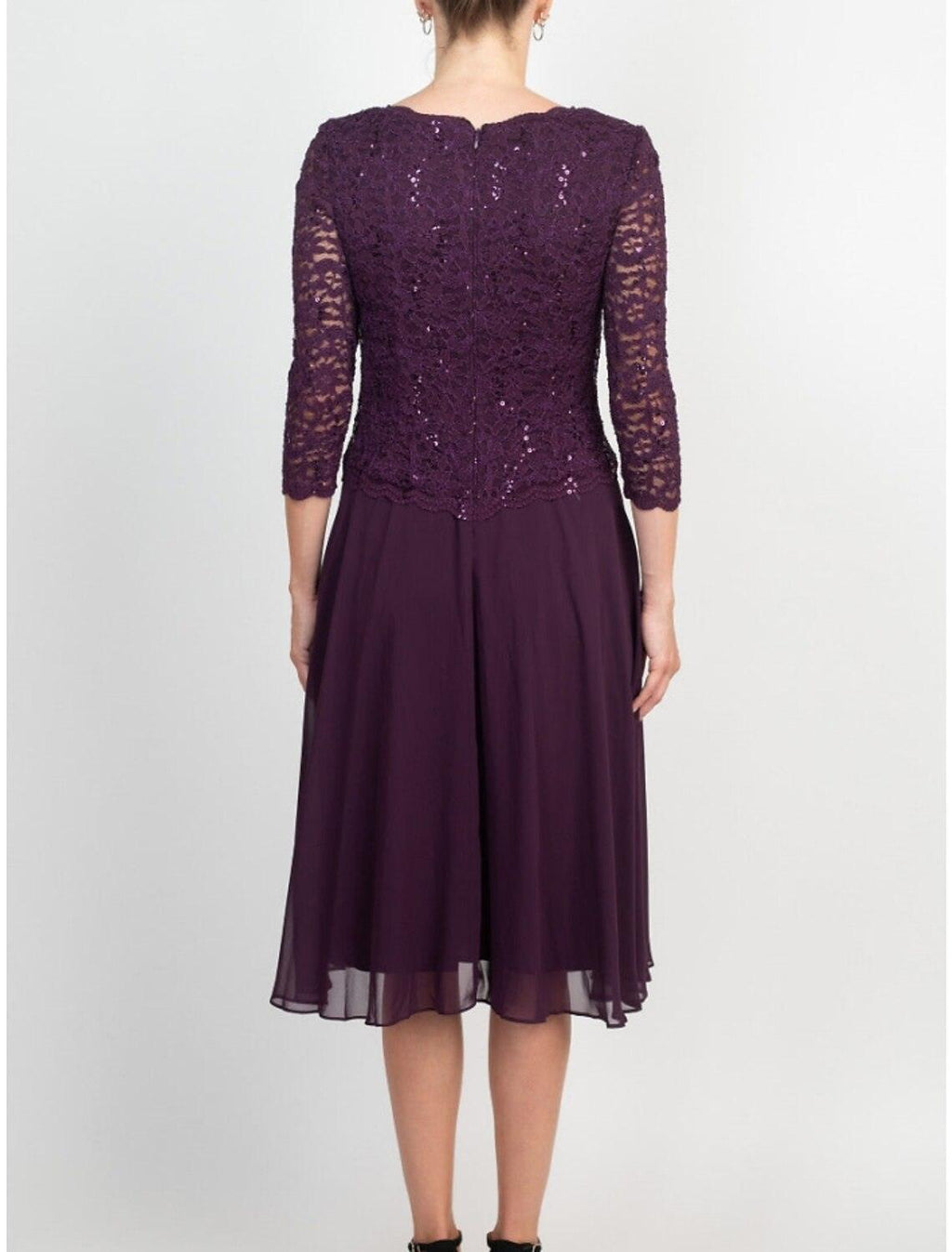 Numbersea A-Linien-Kleid für die Mutter der Braut, für Hochzeitsgäste, elegant, zierlich, Rundhalsausschnitt, knielang, Chiffon, Spitze, 3/4-Ärmel mit Falten, Pailletten