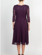 Numbersea A-Linien-Kleid für die Mutter der Braut, für Hochzeitsgäste, elegant, zierlich, Rundhalsausschnitt, knielang, Chiffon, Spitze, 3/4-Ärmel mit Falten, Pailletten