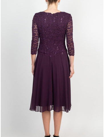 Numbersea A-Linien-Kleid für die Mutter der Braut, für Hochzeitsgäste, elegant, zierlich, Rundhalsausschnitt, knielang, Chiffon, Spitze, 3/4-Ärmel mit Falten, Pailletten
