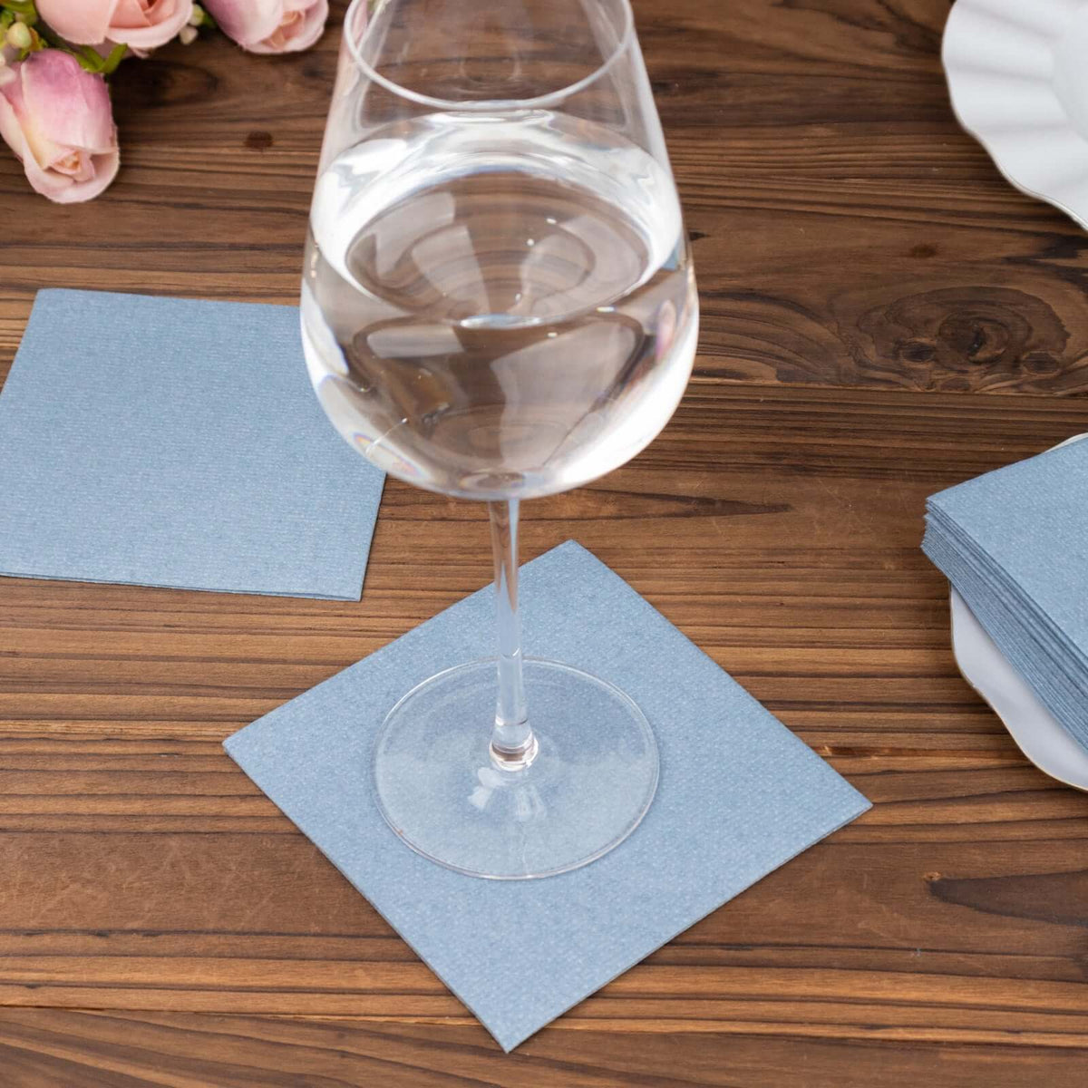20 Pack Linen-Like Paper Napkins 5"x5" Dusty Blue - Soft Single-Use Airlaid Cocktail Napkins