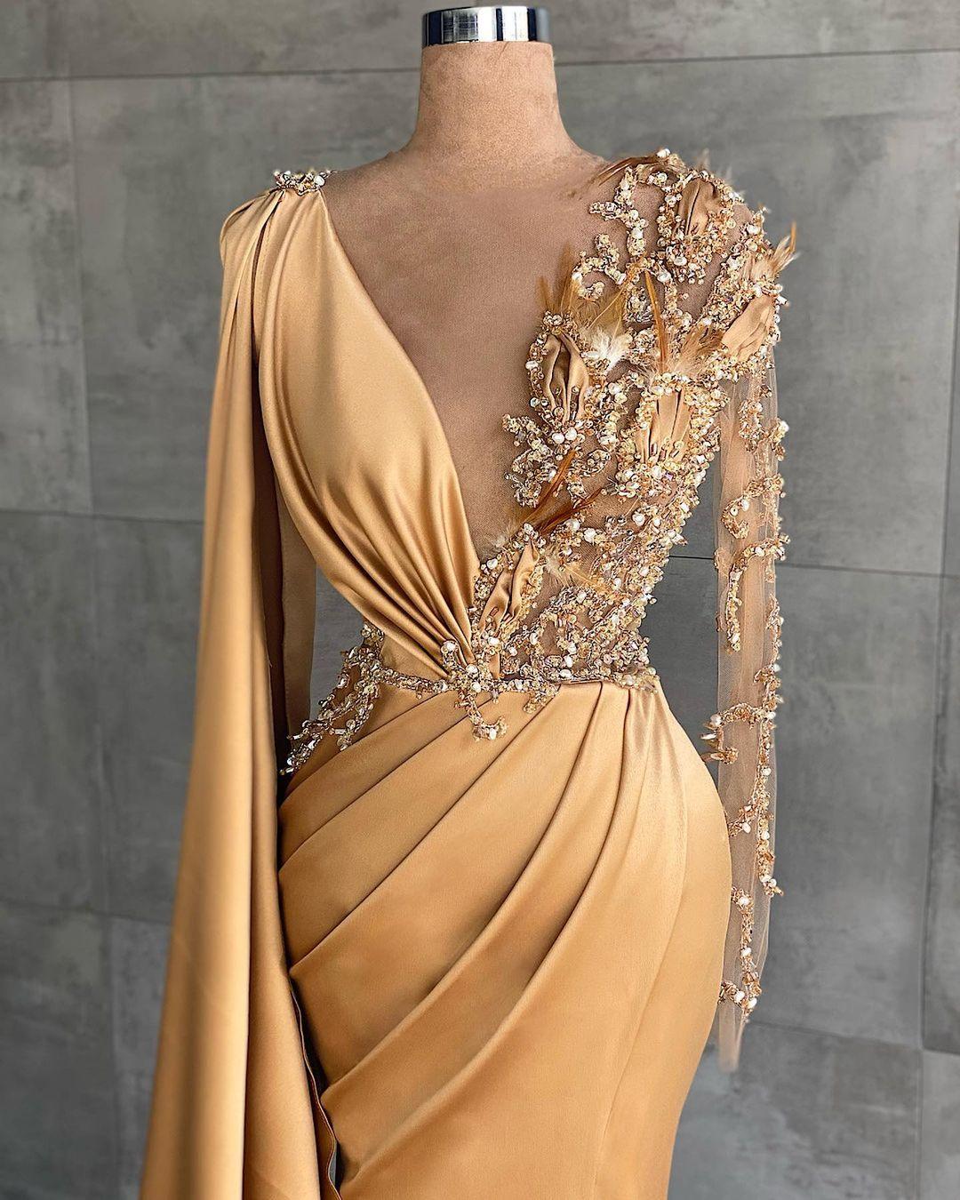 Gold Lange Glitzer Ballkleider Abendkleider mit Ärmeln