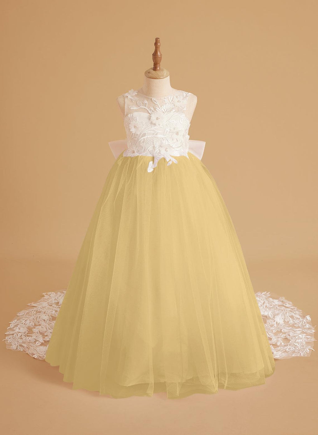 Dream Princess Sleeveless Detachable Train Flower Girl Dress