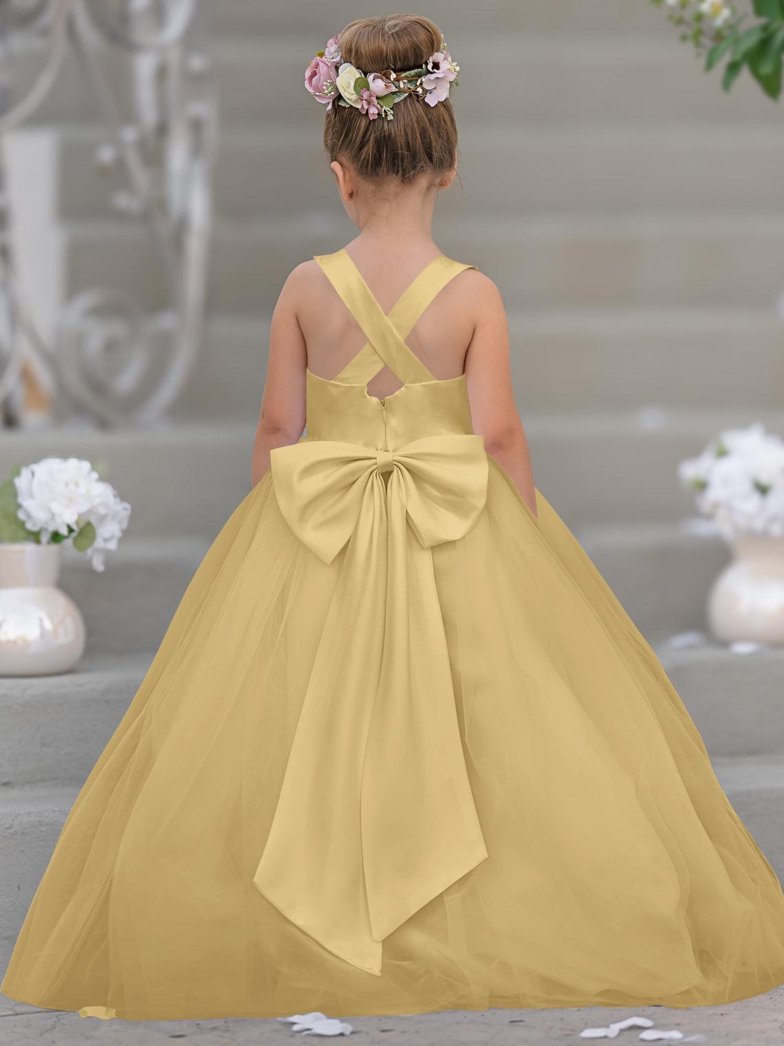 Timeless A-Line Sleeveless Satin and Tulle Flower Girl Dress