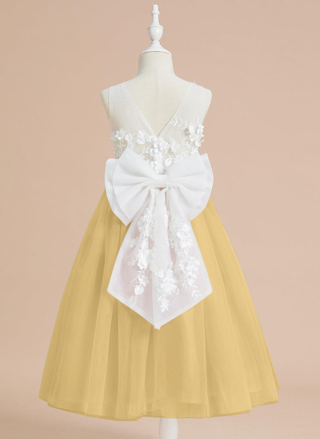 Vestido largo hasta la rodilla con encaje floral y lazo grande 