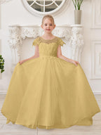 Vestido de princesa para primera comunión de niña de las flores, color marfil, con cola desmontable 
