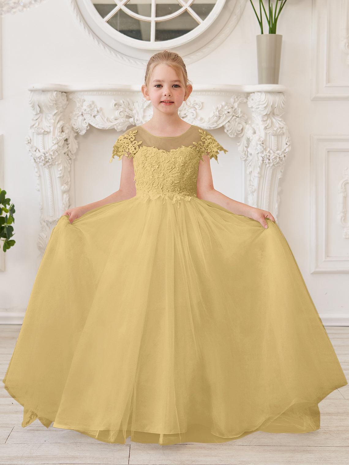Vestido de princesa para primera comunión de niña de las flores, color marfil, con cola desmontable 