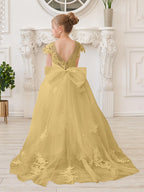 Vestido de princesa para primera comunión de niña de las flores, color marfil, con cola desmontable 