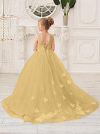 Elegante vestido de tul sin mangas estilo princesa de corte A para niña de las flores 