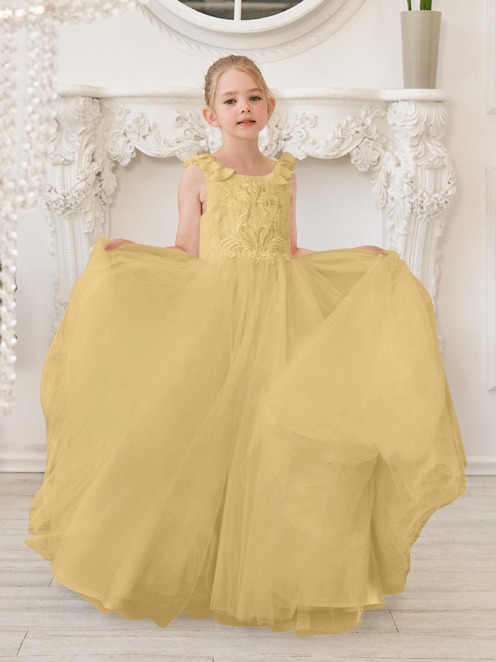 Elegantes weißes Tüllkleid für Blumenmädchen mit Schleppe 