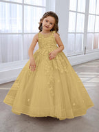 Vestido de princesa rosa para niña con apliques de encaje 